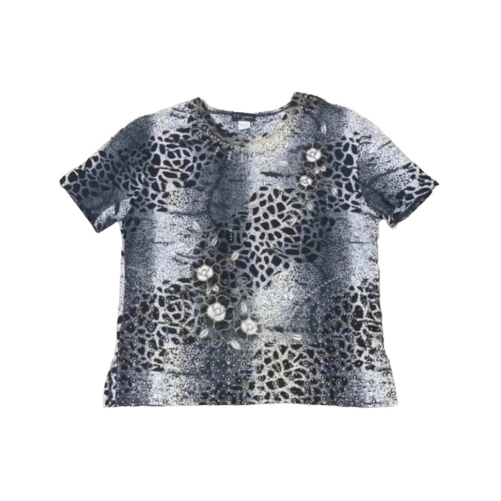 T-C Fashion Animal Print V-Neck Peasant Blouse Gold Accent Women’s XL